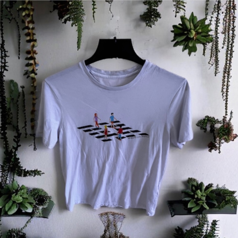 ARMANI EXCHANGE LOGO 4PEOPLE WALKING ON SQUARE CONTRASTING LOGO' T-SHIRT size M - Picture 6 of 16